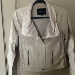 Light blush cropped faux leather jacket